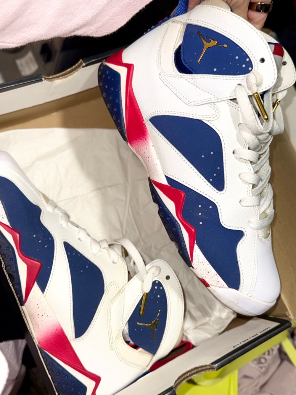Air Jordan 7 Retro Olympic Tinker Alternate BG Size 7Y White Red Blue Gold
